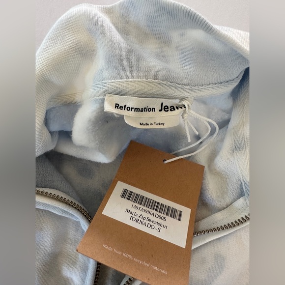 Reformation 3/4 Zip Sweatshirt Track Jacket Sky Blue & White Size S Tornado New - Picture 13 of 15